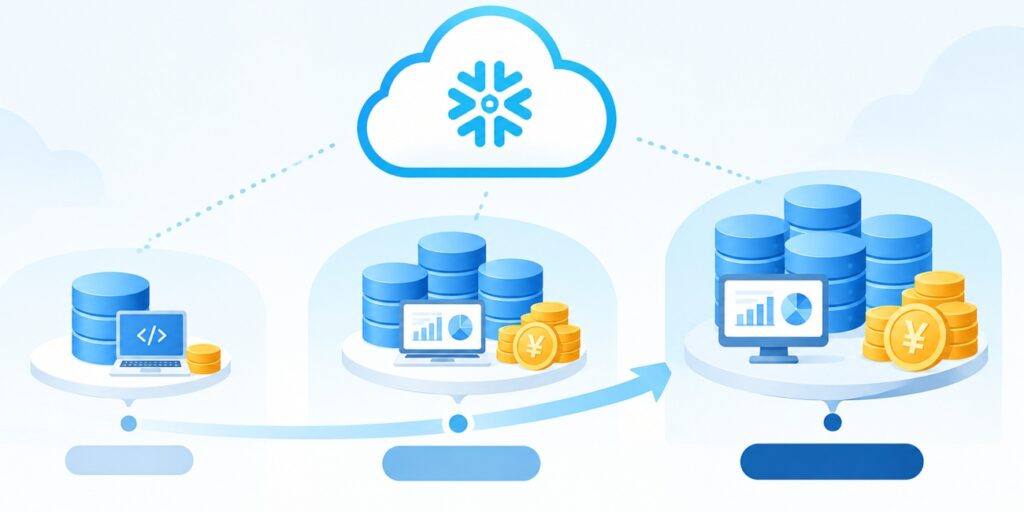 Snowflakeの料金シミュレーション|利用規模別の費用イメージ